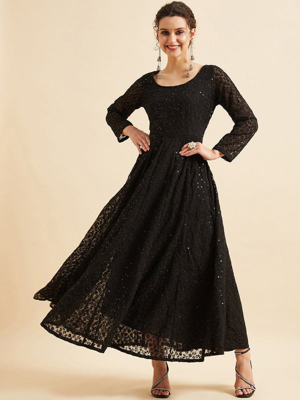 Embroidered Chikankari Maxi Long Ethnic Dress