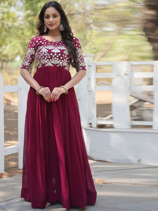 Embroidered Gown Maxi Ethnic Dresses
