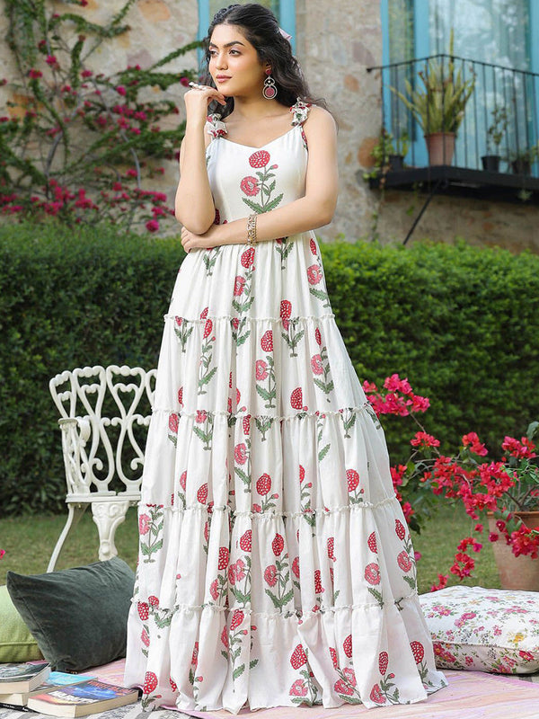 Women Printed Fit & Flared Maxi Cotton Ethnic Dress