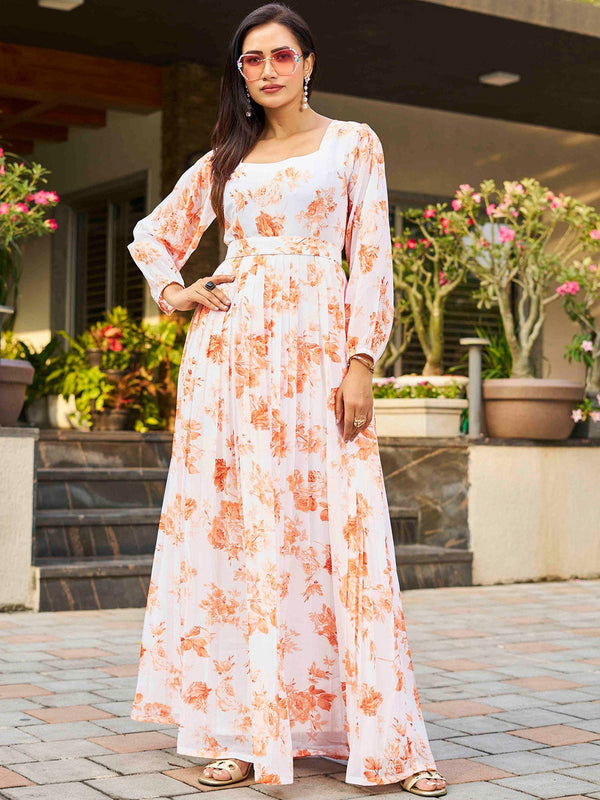 Women Printed Square Neck Ethnic Dresses