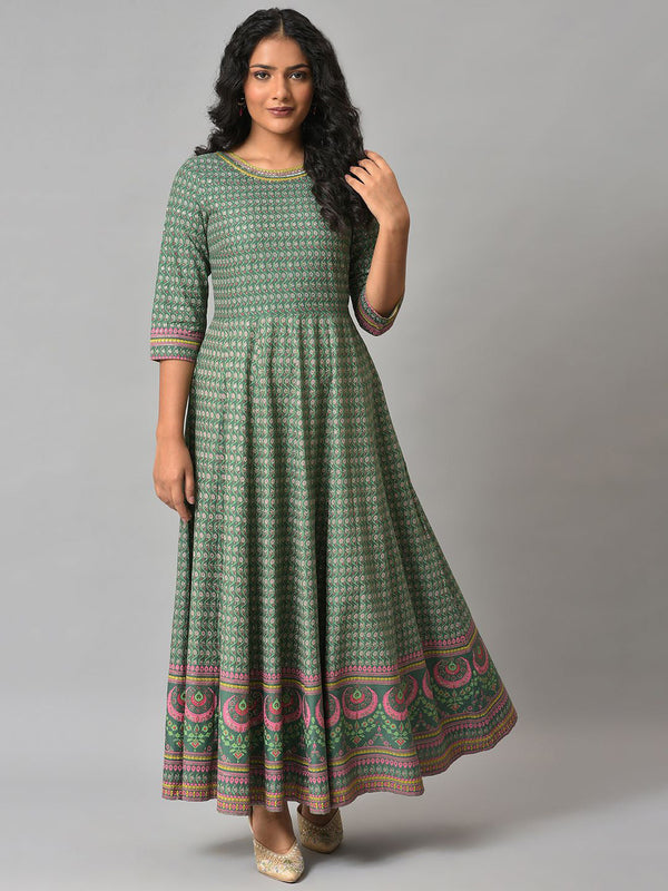 Women Checked Maxi Fit and Flare Ethnic Dresses