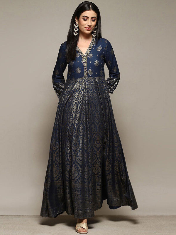 Women Printed V Neck Ethnic Dresses