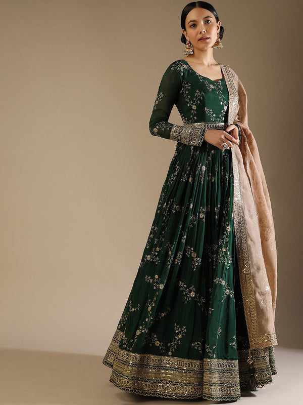 Ethnic Motifs Embroidered A-Line Sequinned Ethnic Dress