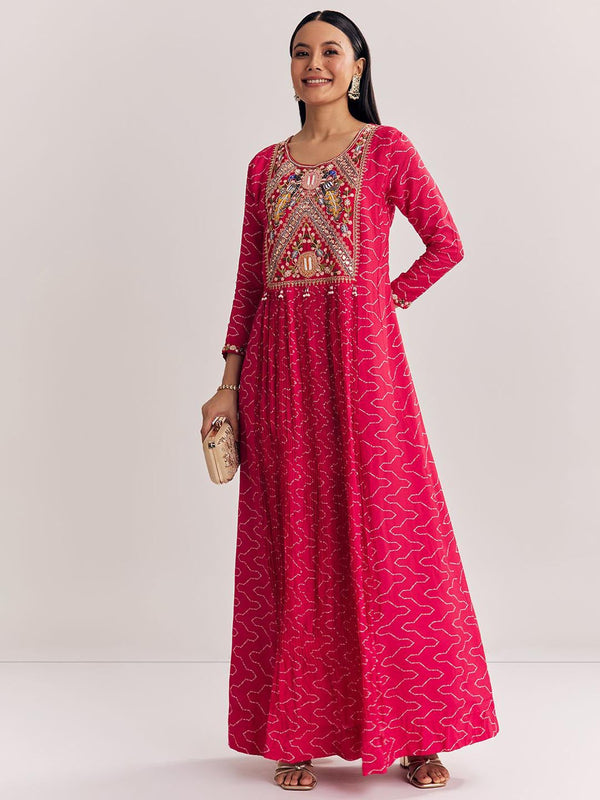Embroidered Silk A-Line Ethnic Dress